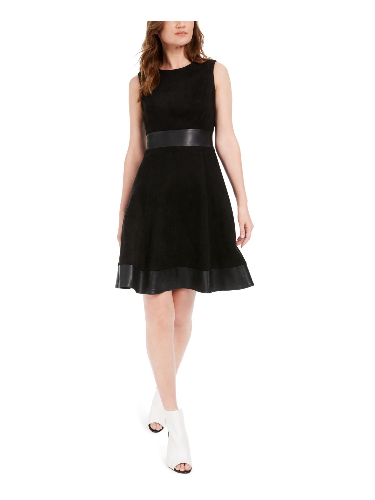 Calvin Klein Women's Sleeveless Jewel Neck Above the Knee Fit Flare Wear to Work Dress Black Size 6 Petite