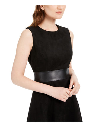 Calvin Klein Women's Sleeveless Jewel Neck Above the Knee Fit Flare Wear to Work Dress Black Size 6 Petite