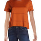 French Connection Women's Jersey Textured Ribbed Ladder Stitch Short Sleeve Crew Neck Crop Top Orange Size Large