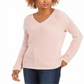 Charter Club Women's Cotton Textured V Neck Sweater Pink Size X-Small