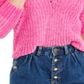 Bar III Women's Chenille V Neck Sweater Pink Size XS
