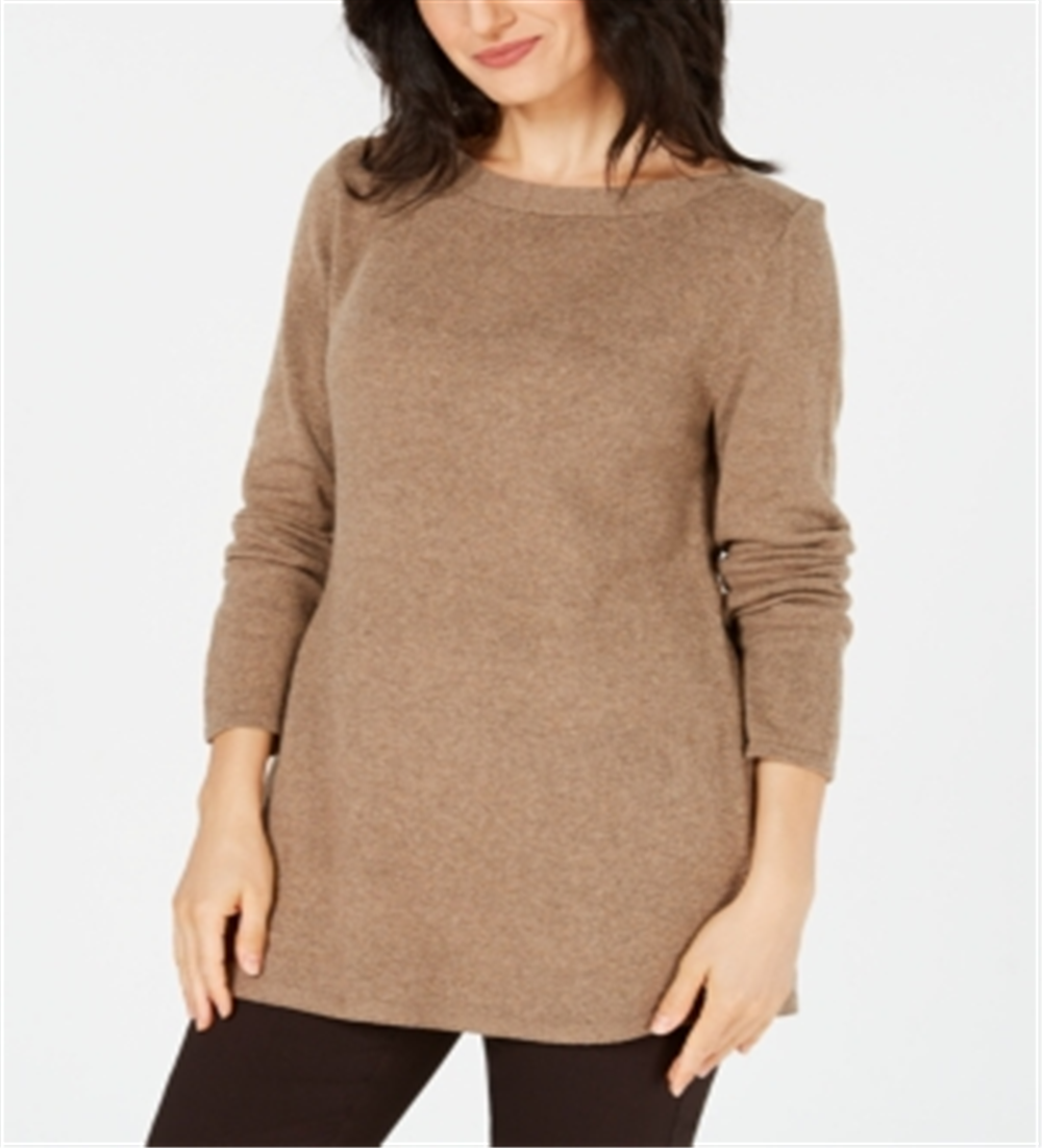 Karen Scott Women's Solid Curved Hem Tunic Brown Size XX-Large