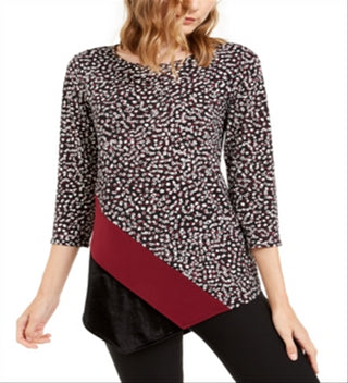 Alfani Women's Printed & Velvet Asymmetrical Top Black Size XX-Large