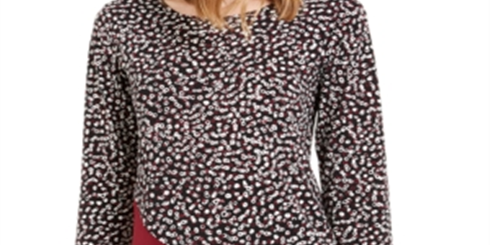 Alfani Women's Printed & Velvet Asymmetrical Top Black Size XX-Large