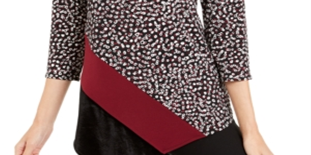 Alfani Women's Printed & Velvet Asymmetrical Top Black Size XX-Large