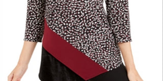 Alfani Women's Printed & Velvet Asymmetrical Top Black Size XX-Large