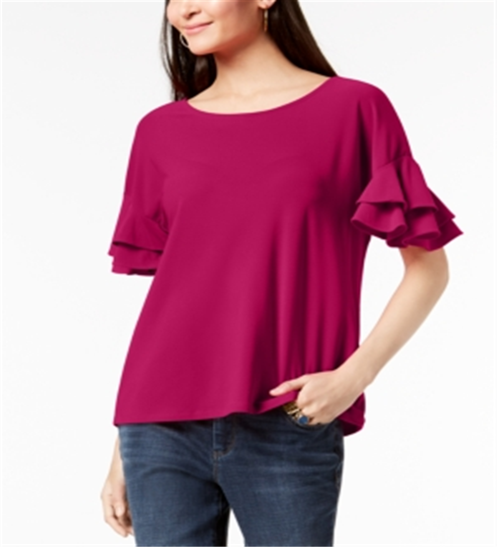 INC International Concepts Women's Ruffled Sleeve Top Pink Size Petite L