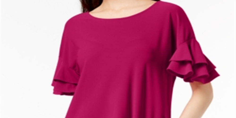 INC International Concepts Women's Ruffled Sleeve Top Pink Size Petite L
