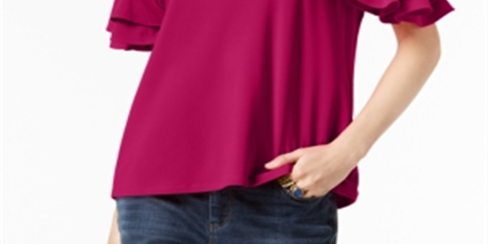 INC International Concepts Women's Ruffled Sleeve Top Pink Size Petite L