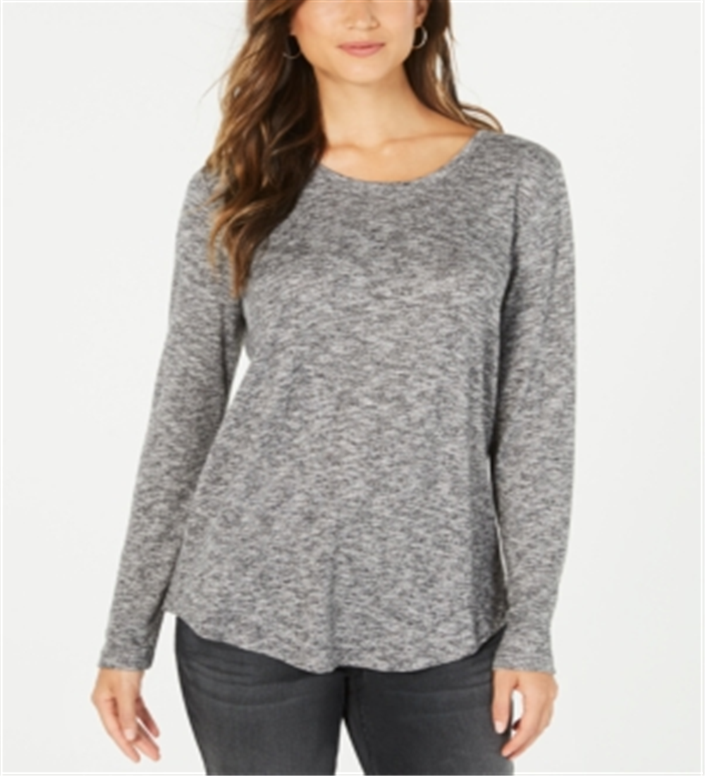 Style & Co Women's Long Sleeve Scoop Neck Top Gray Size XX-Large