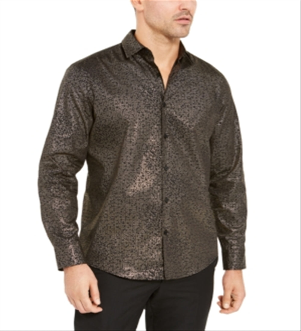 Alfani Men's Classic Fit Geometric Grid Print Shirt Black Size Small