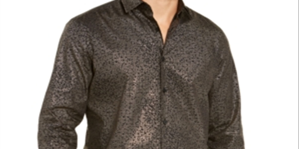 Alfani Men's Classic Fit Geometric Grid Print Shirt Black Size Small