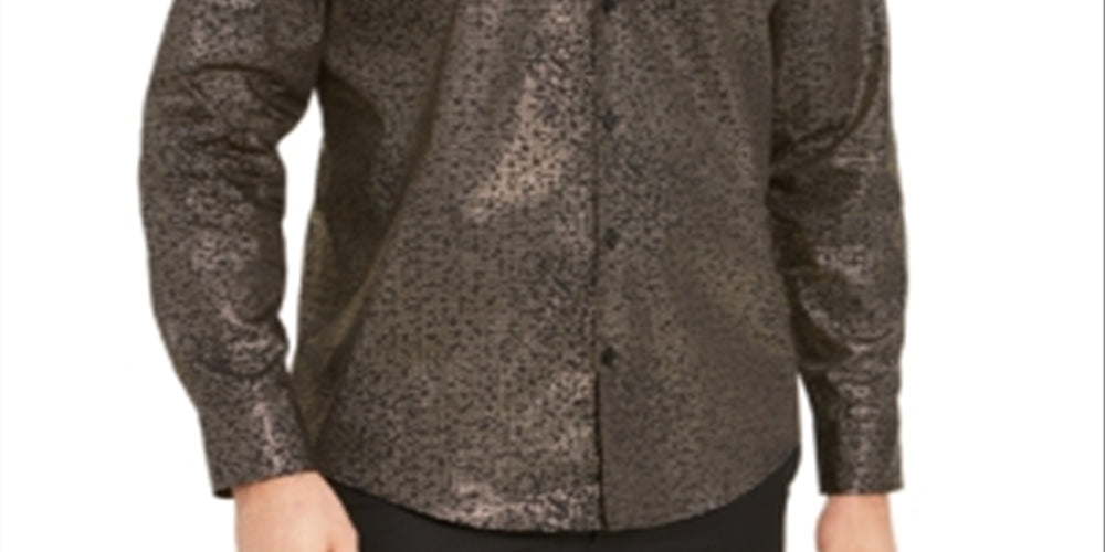 Alfani Men's Classic Fit Geometric Grid Print Shirt Black Size Small