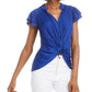 Current Air Women's Ruffled Short Sleeve V Neck Hi Lo Top Blue Size Medium