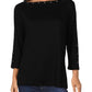 Karen Scott Women's Cotton Boat Neck Studded Top Black Size Large