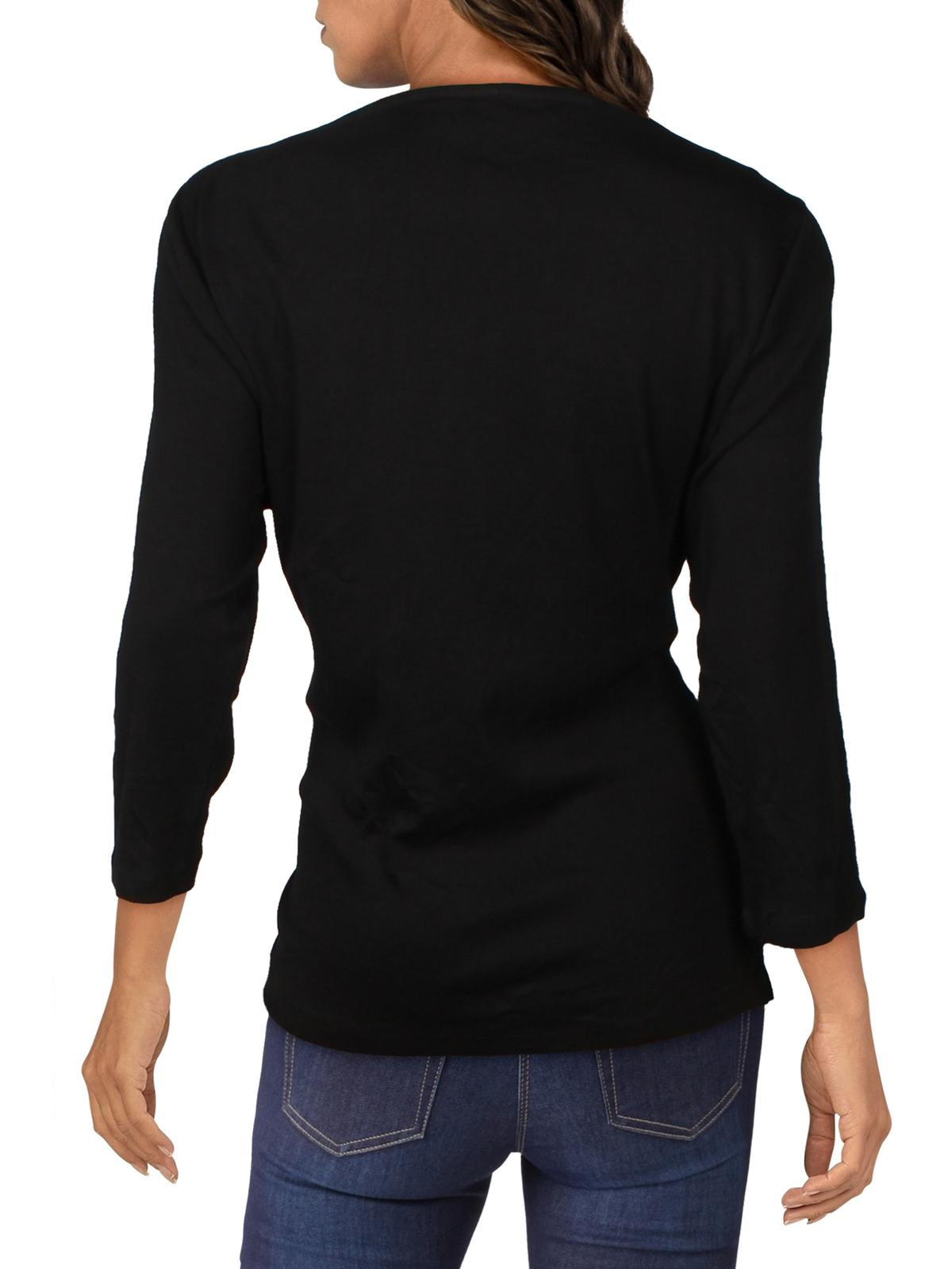 Karen Scott Women's Cotton Boat Neck Studded Top Black Size Large