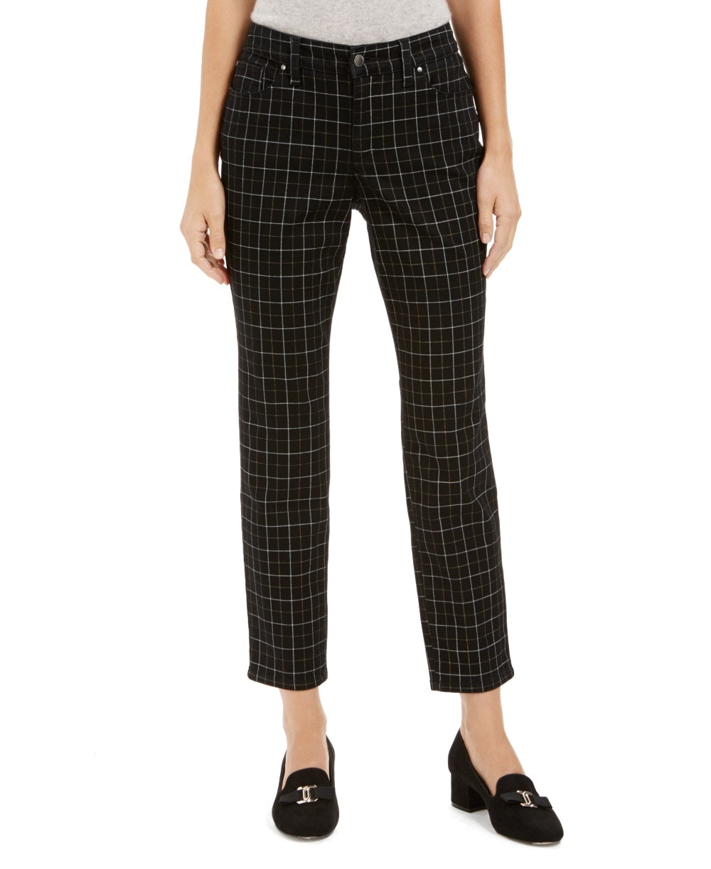 Charter Club Women's Plaid Bristol Skinny Ankle Jeans Black Size 14