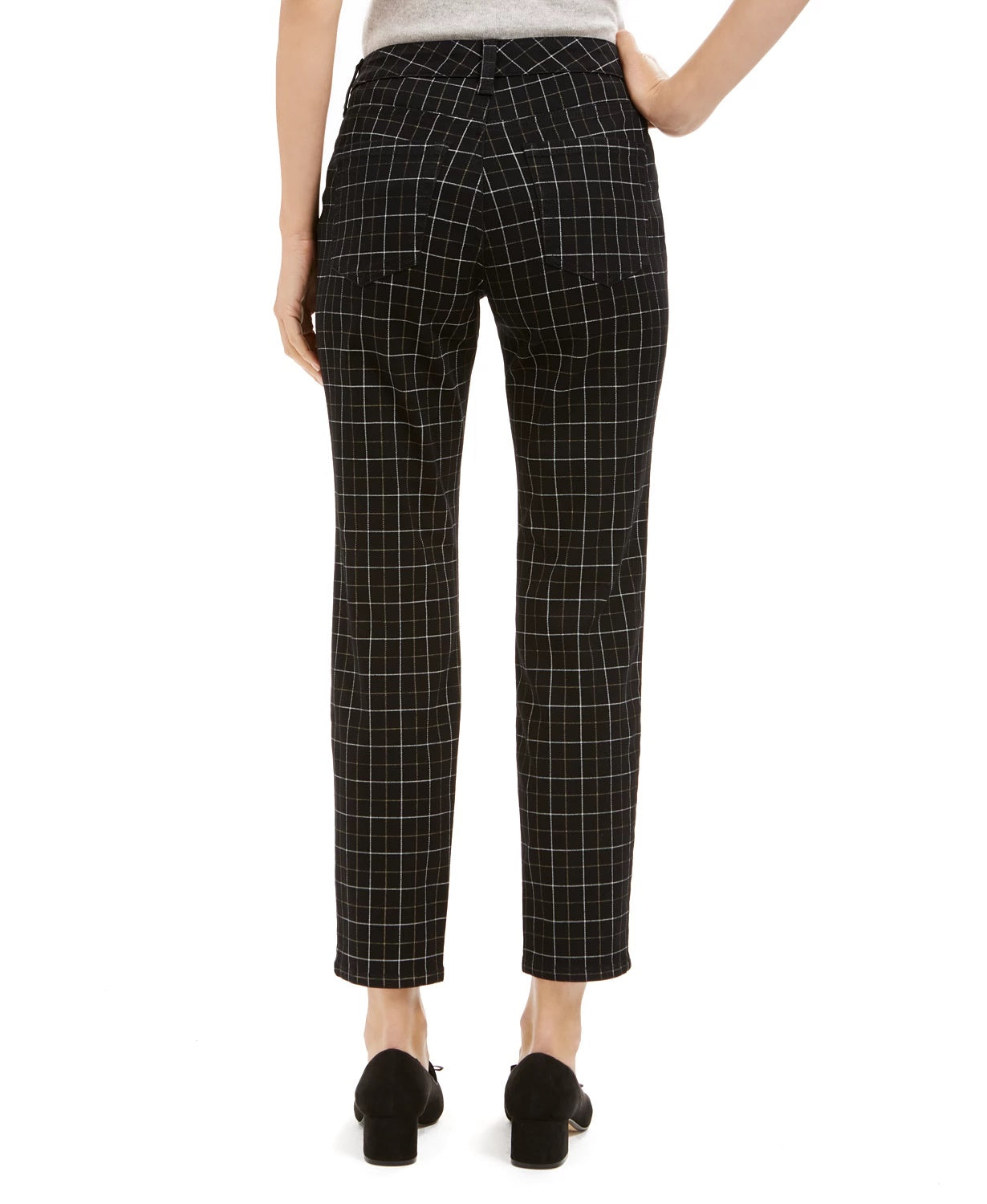 Charter Club Women's Plaid Bristol Skinny Ankle Jeans Black Size 14