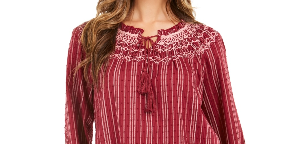 Style & Co Women's Striped Textured Top Beige- Size Petite Small