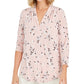 Charter Club Women's Floral 3/4 Sleeve V Neck Blouse Top Pink Size Petite Small