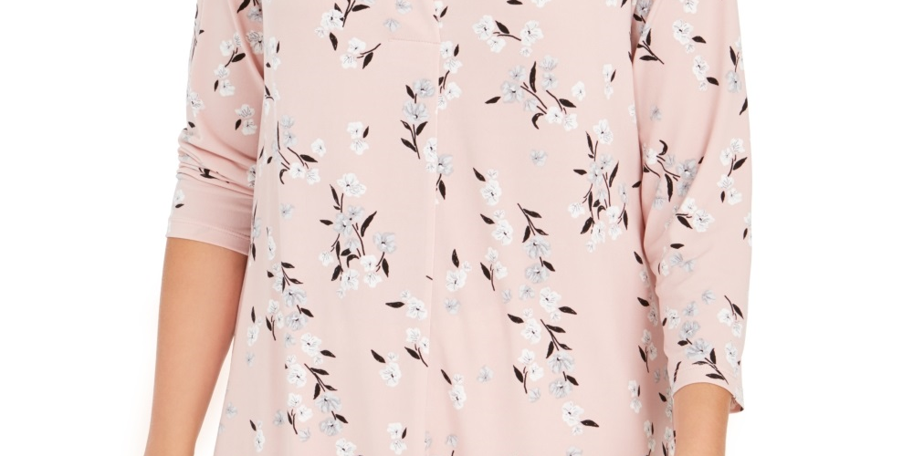 Charter Club Women's Floral 3/4 Sleeve V Neck Blouse Top Pink Size Petite Small