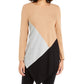 Alfani Women's Colorblocked Asymmetrical Tunic Khaki Size Petite Medium