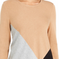 Alfani Women's Colorblocked Asymmetrical Tunic Khaki Size Petite Medium