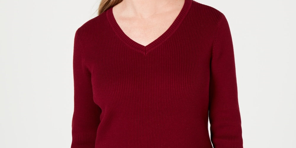 Karen Scott Women's Cotton V Neck Sweater Red Size Small