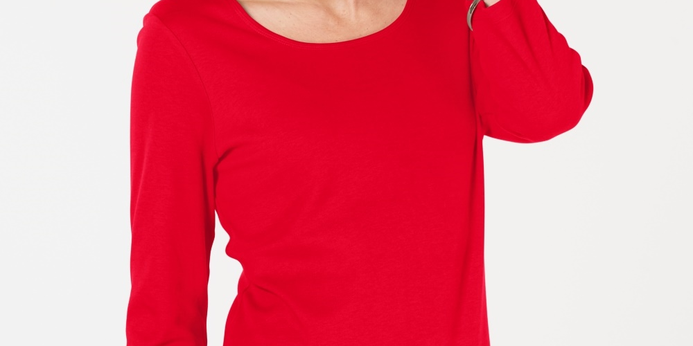 Karen Scott Women's Cotton Scoop Neck Top Red Size Petite Small