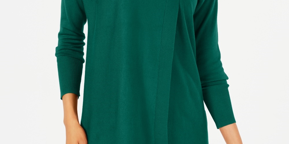JM Collection Women's Faux-Wrap Cowl-Neck Sweater Med Green Size Small