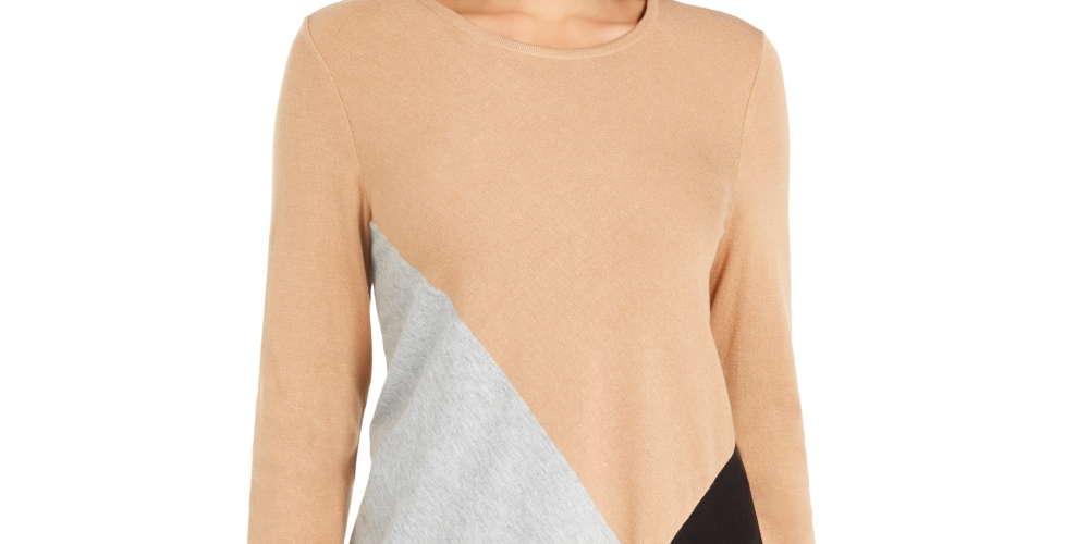 Alfani Women's Colorblocked Asymmetrical Tunic Beige Size X-Large