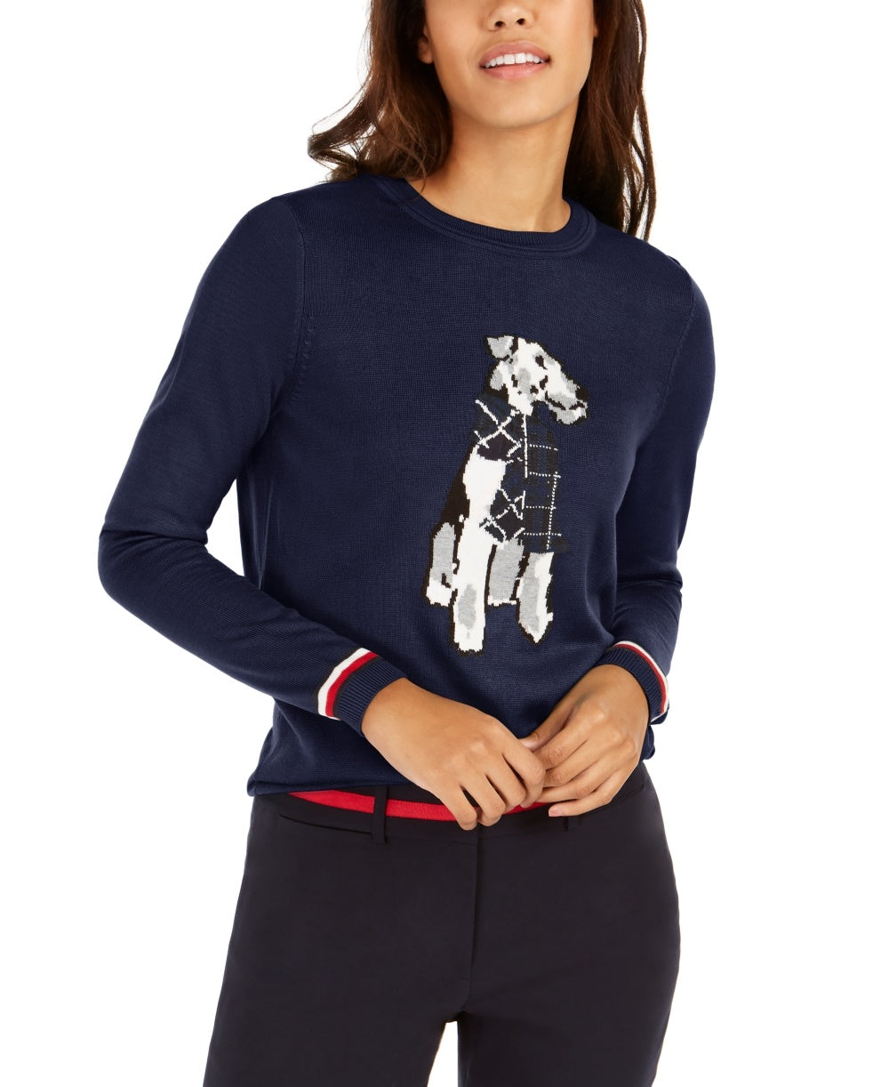 Tommy Hilfiger Women's Holiday Terrier Sweater Blue Size Medium