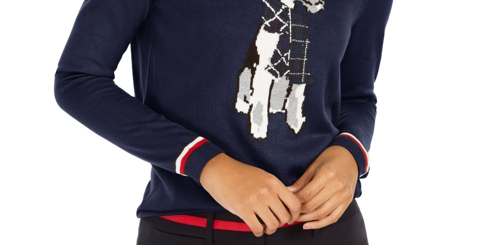 Tommy Hilfiger Women's Holiday Terrier Sweater Blue Size Medium