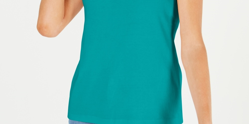 Karen Scott Women's Lattice Neck Tank Top Blue Size X-Large