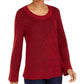 Style & Co Women's Textured  Knitted Printed Long Sleeve Scoop Neck T-Shirt Sweater Red Size Petite Small