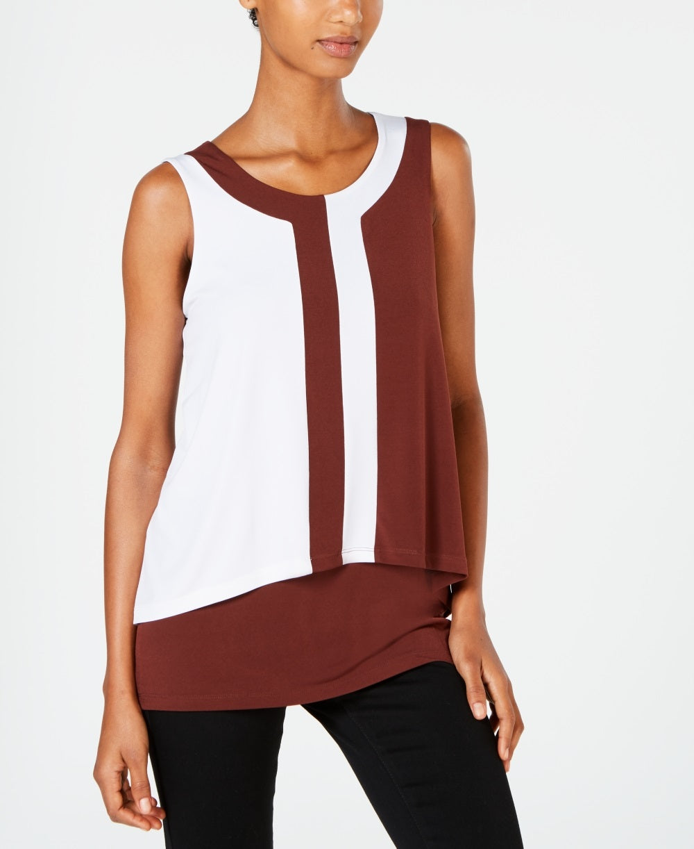 Alfani Women's Colorblocked Sleeveless Top Brown Size Petite X-Large