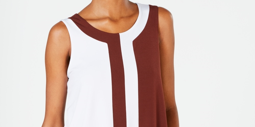 Alfani Women's Colorblocked Sleeveless Top Brown Size Petite X-Large