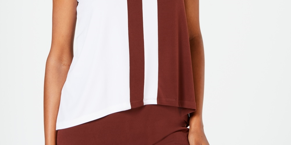 Alfani Women's Colorblocked Sleeveless Top Brown Size Petite X-Large