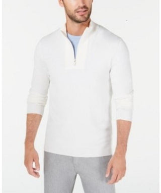 Alfani Men's Quarter Zip Ribbed Placket Sweater White Size X-Large