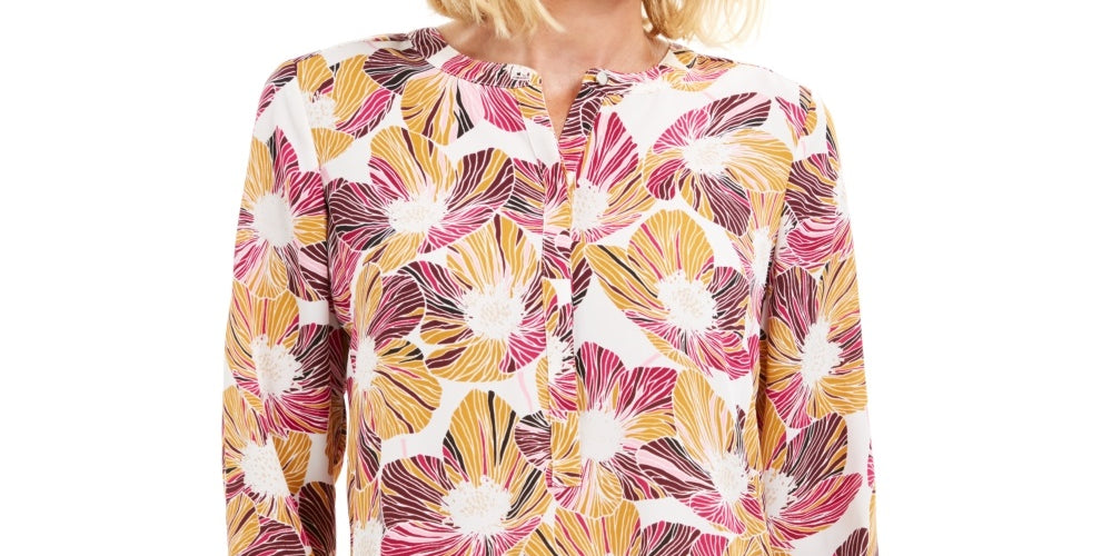 JM Collection Women's Petite Printed Pleated-Back Top  Purple PS