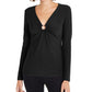 INC International Concepts Women's U Ring V Neck Top Black Size Small