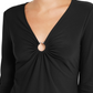 INC International Concepts Women's U Ring V Neck Top Black Size Small