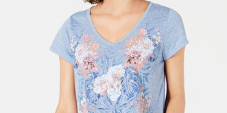 Style & Co Women's Graphic Print Top Blue Size PP