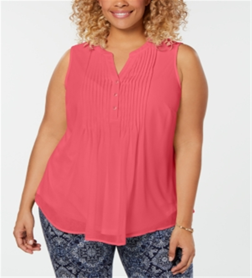 Charter Club Women's Plus Size Pleated Pintuck Top Pink Size 3X