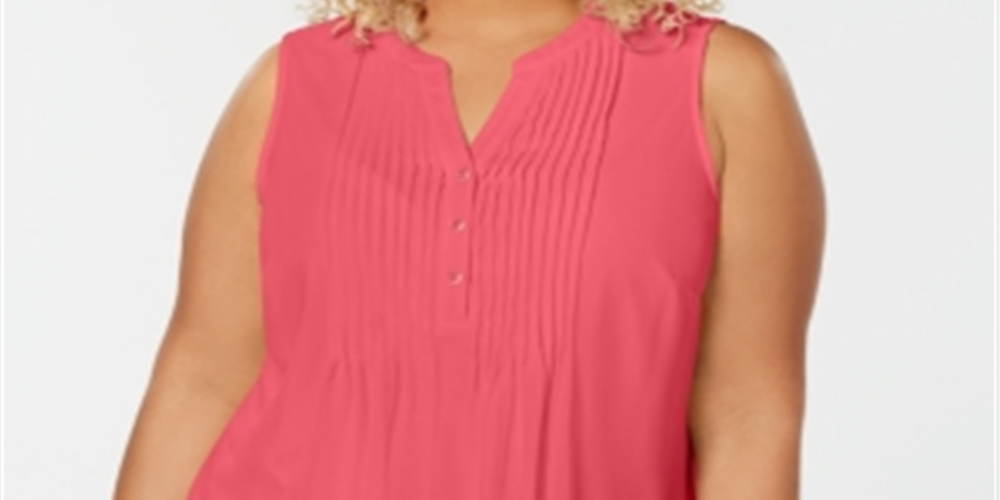 Charter Club Women's Plus Size Pleated Pintuck Top Pink Size 3X
