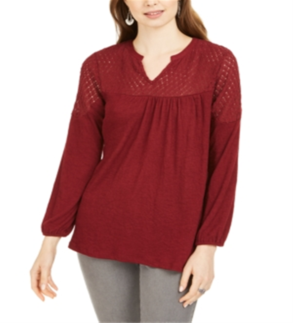 Style & Co Women's Lace Shoulder Top Red Size PP