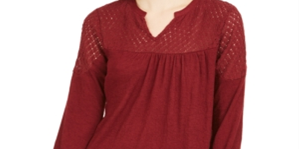 Style & Co Women's Lace Shoulder Top Red Size PP