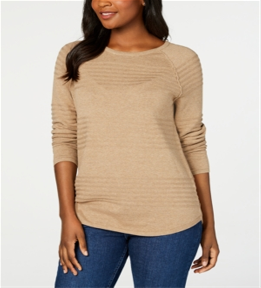 Karen Scott Women's Cotton Ribbed Sweater Brown Size Petite Medium