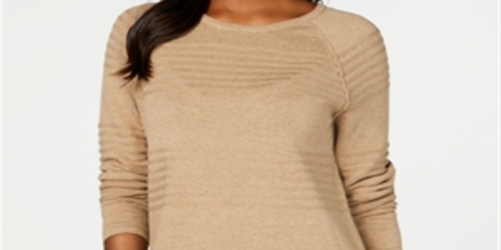 Karen Scott Women's Cotton Ribbed Sweater Brown Size Petite Medium