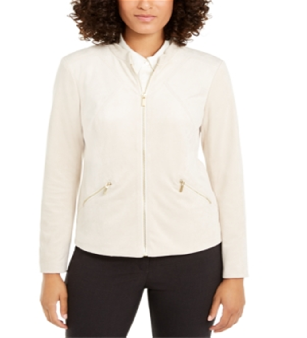 Alfani Women's Faux Suede Zip Pocket Jacket Brown Size Petite Small